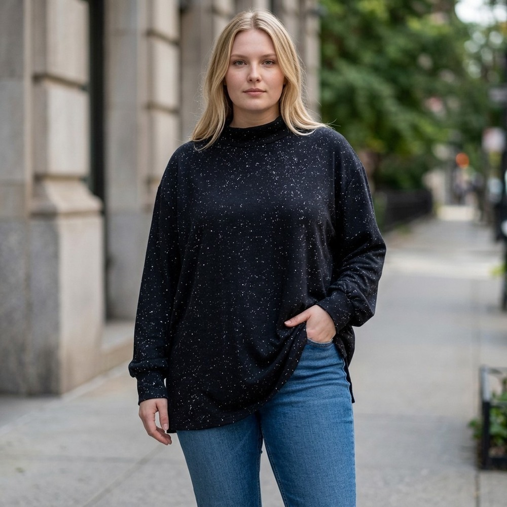 Maurices Plus Size 4X Black Sparkly Blouse Mock Neck Balloon Sleeve Holiday Top